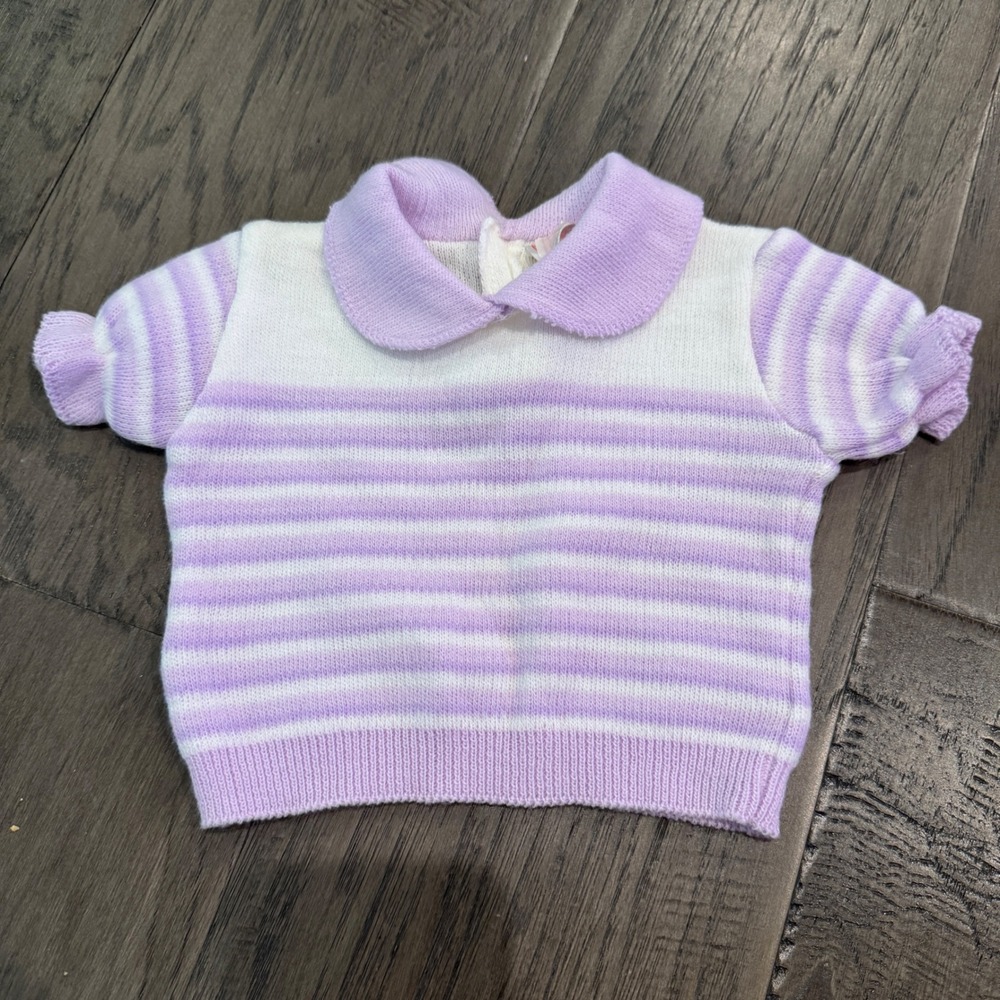 Childwise Vintage Knit Top 0-6 Months Purple White Striped Collared Shirt